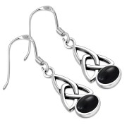 Black Onyx Trinity Knot Silver Earrings - e341